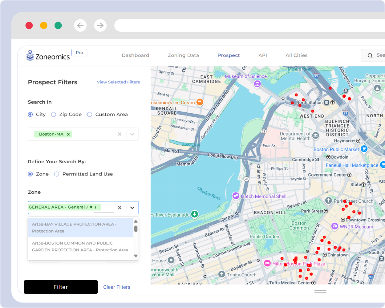 Prospect Properties with Zoning Filters
